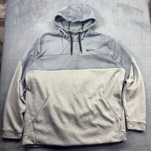 Nike Therma Fleece Pullover Hoodie Men's 3XL Gray Pockets High Neck Dri-Fit